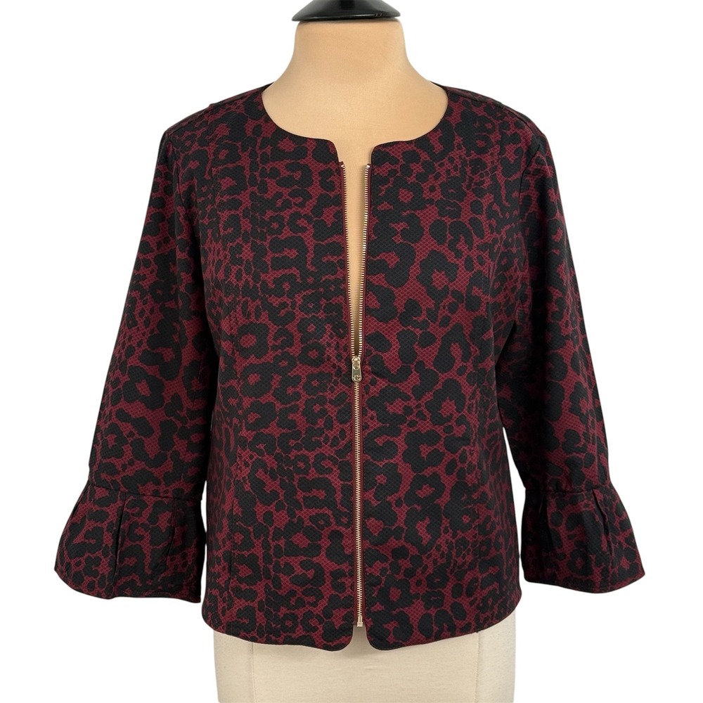 Wonder Women's Leopard Print Half Bell Sleeve Zip-up Jacket